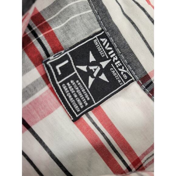 AVIREX Vintage Y2K Shirt White Red Black Plaid Button-Up Long Sleeve 2000s Large - Picture 4 of 5